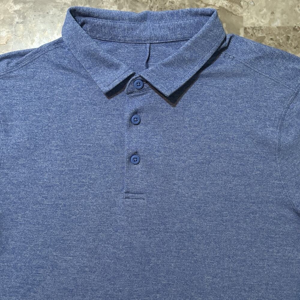 Lululemon Polo Shirt Mens Large Blue Evolution Short Sleeve Stretch Golf Tennis